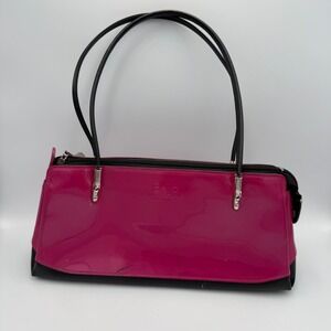 Y2K Beijo Patent Leather Shoulder Bag Hot Pink Black Top Zip Organizer Pockets